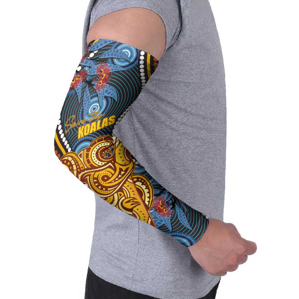 Aboriginal Dot Painting Koala Bear Personalised Arm Sleeves Aussie Eucalyptus Caesia Flowers
