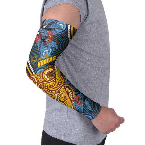 Aboriginal Dot Painting Koala Bear Personalised Arm Sleeves Aussie Eucalyptus Caesia Flowers