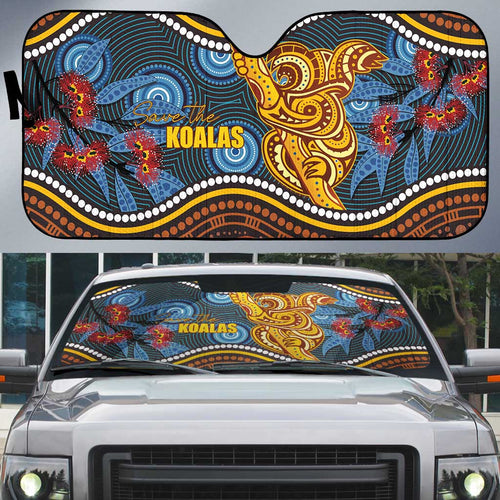Aboriginal Dot Painting Koala Bear Auto Sun Shade Aussie Eucalyptus Caesia Flowers