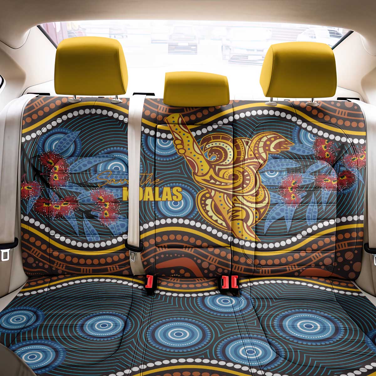 Aboriginal Dot Painting Koala Bear Back Car Seat Cover Aussie Eucalyptus Caesia Flowers