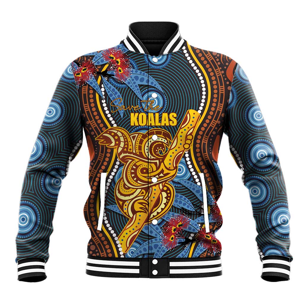 Aboriginal Dot Painting Koala Bear Personalised Baseball Jacket Aussie Eucalyptus Caesia Flowers