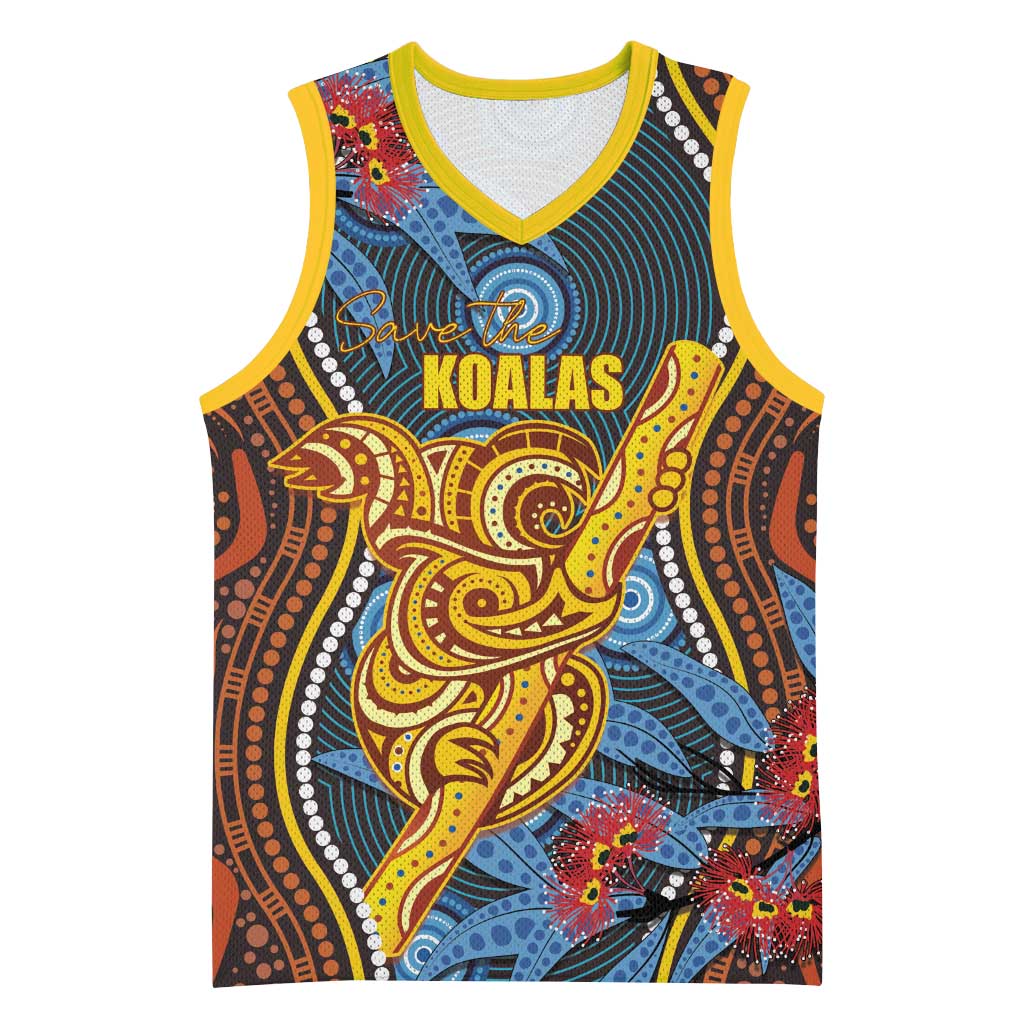 Aboriginal Dot Painting Koala Bear Personalised Basketball Jersey Aussie Eucalyptus Caesia Flowers