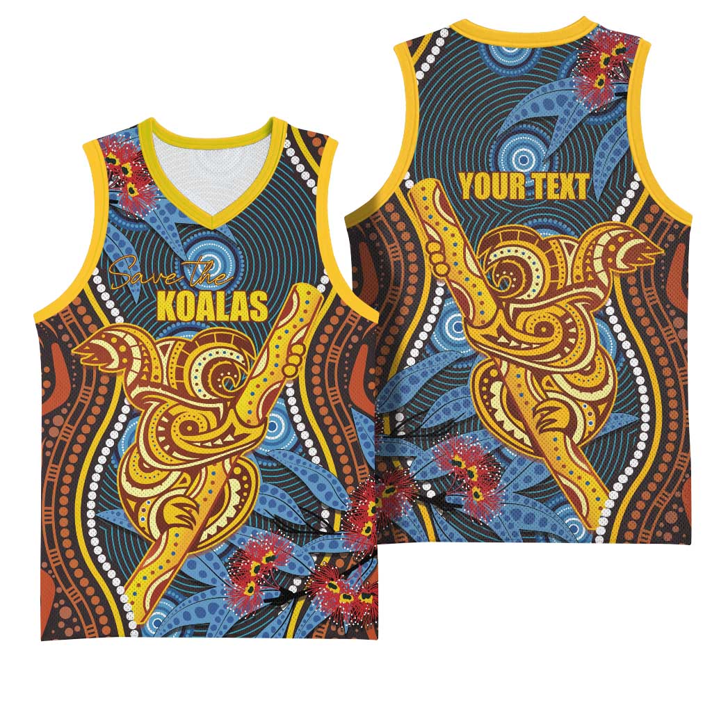 Aboriginal Dot Painting Koala Bear Personalised Basketball Jersey Aussie Eucalyptus Caesia Flowers