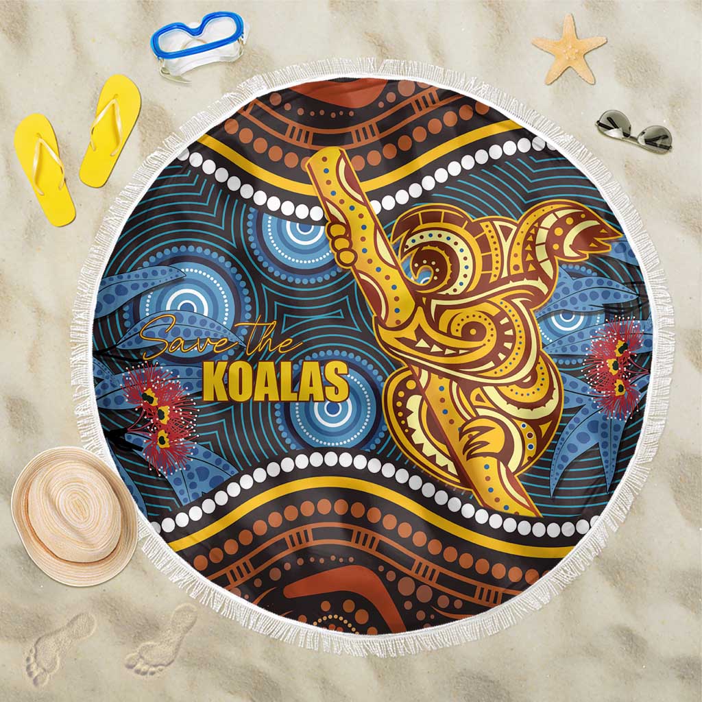 Aboriginal Dot Painting Koala Bear Beach Blanket Aussie Eucalyptus Caesia Flowers