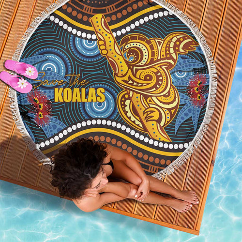 Aboriginal Dot Painting Koala Bear Beach Blanket Aussie Eucalyptus Caesia Flowers