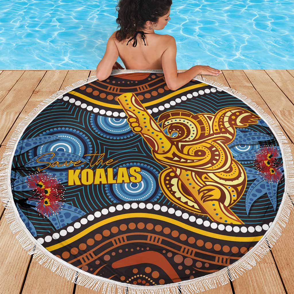 Aboriginal Dot Painting Koala Bear Beach Blanket Aussie Eucalyptus Caesia Flowers
