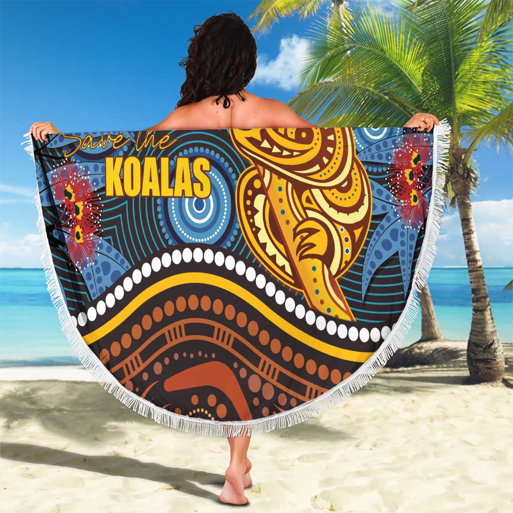 Aboriginal Dot Painting Koala Bear Beach Blanket Aussie Eucalyptus Caesia Flowers