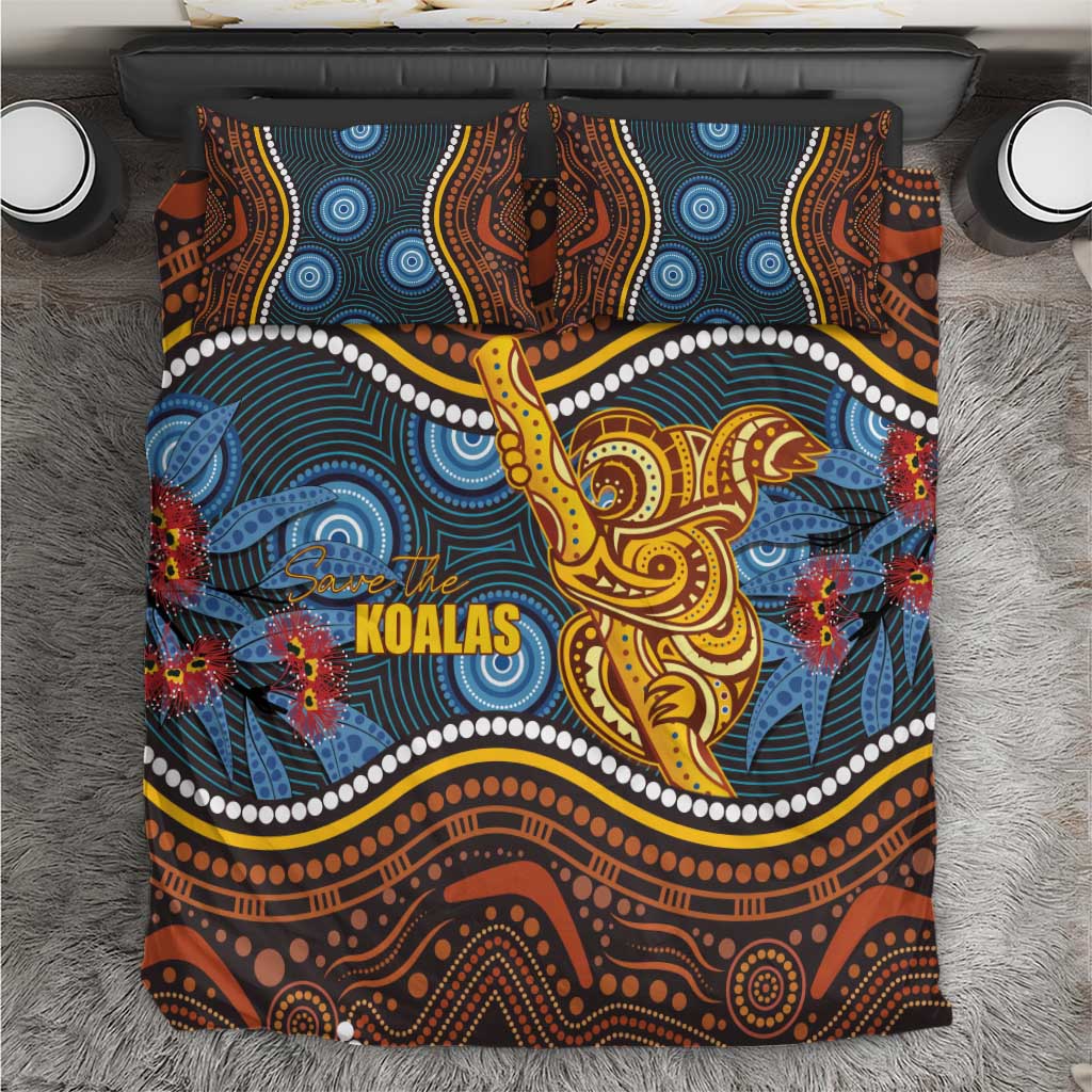 Aboriginal Dot Painting Koala Bear Bedding Set Aussie Eucalyptus Caesia Flowers