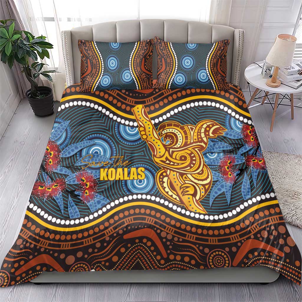 Aboriginal Dot Painting Koala Bear Bedding Set Aussie Eucalyptus Caesia Flowers