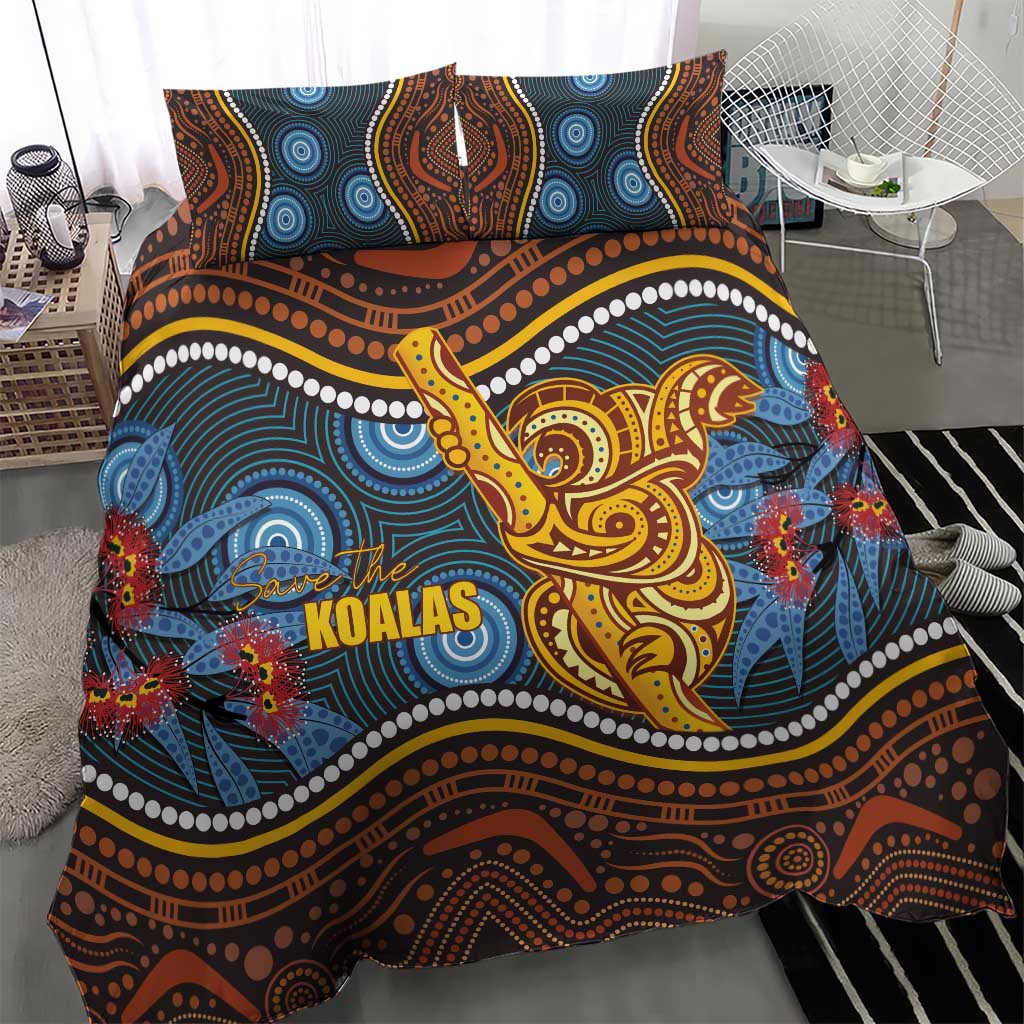 Aboriginal Dot Painting Koala Bear Bedding Set Aussie Eucalyptus Caesia Flowers