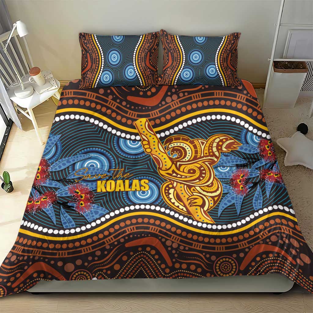 Aboriginal Dot Painting Koala Bear Bedding Set Aussie Eucalyptus Caesia Flowers