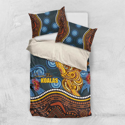 Aboriginal Dot Painting Koala Bear Bedding Set Aussie Eucalyptus Caesia Flowers