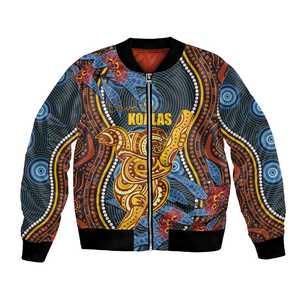 Aboriginal Dot Painting Koala Bear Personalised Bomber Jacket Aussie Eucalyptus Caesia Flowers