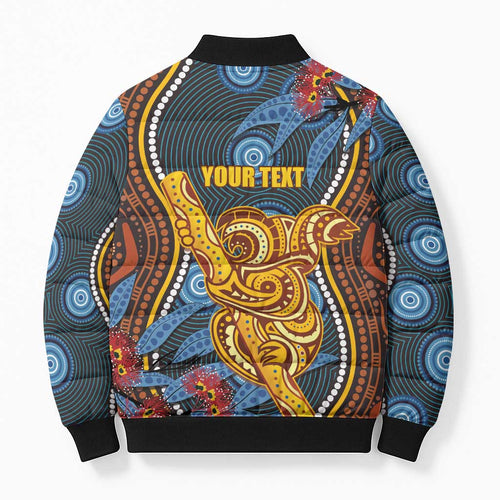 Aboriginal Dot Painting Koala Bear Personalised Bomber Puffer Jacket Aussie Eucalyptus Caesia Flowers