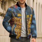 Aboriginal Dot Painting Koala Bear Personalised Bomber Puffer Jacket Aussie Eucalyptus Caesia Flowers