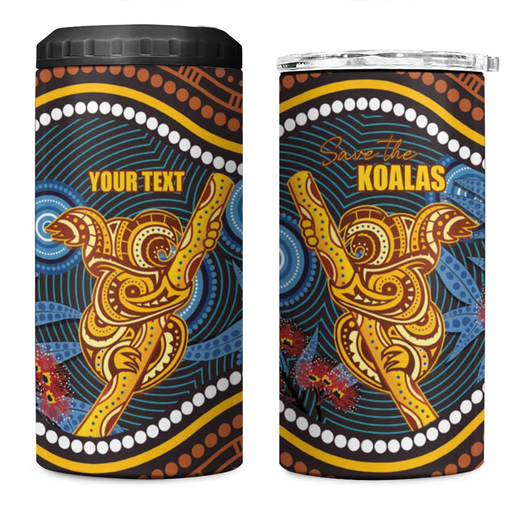 Aboriginal Dot Painting Koala Bear Personalised 4 in 1 Can Cooler Tumbler Aussie Eucalyptus Caesia Flowers