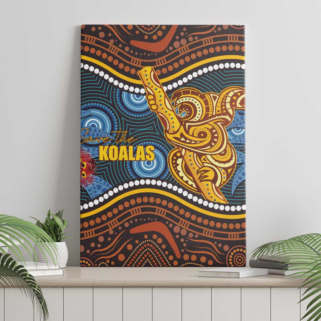 Aboriginal Dot Painting Koala Bear Canvas Wall Art Aussie Eucalyptus Caesia Flowers