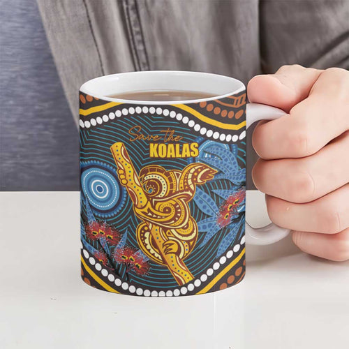 Aboriginal Dot Painting Koala Bear Personalised Ceramic Mug Aussie Eucalyptus Caesia Flowers