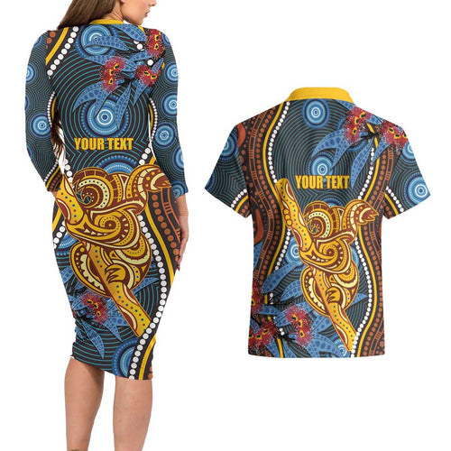 Aboriginal Dot Painting Koala Bear Personalised Couples Matching Long Sleeve Bodycon Dress and Hawaiian Shirt Aussie Eucalyptus Caesia Flowers