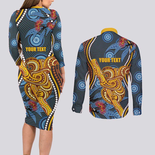 Aboriginal Dot Painting Koala Bear Personalised Couples Matching Long Sleeve Bodycon Dress and Long Sleeve Button Shirt Aussie Eucalyptus Caesia Flowers
