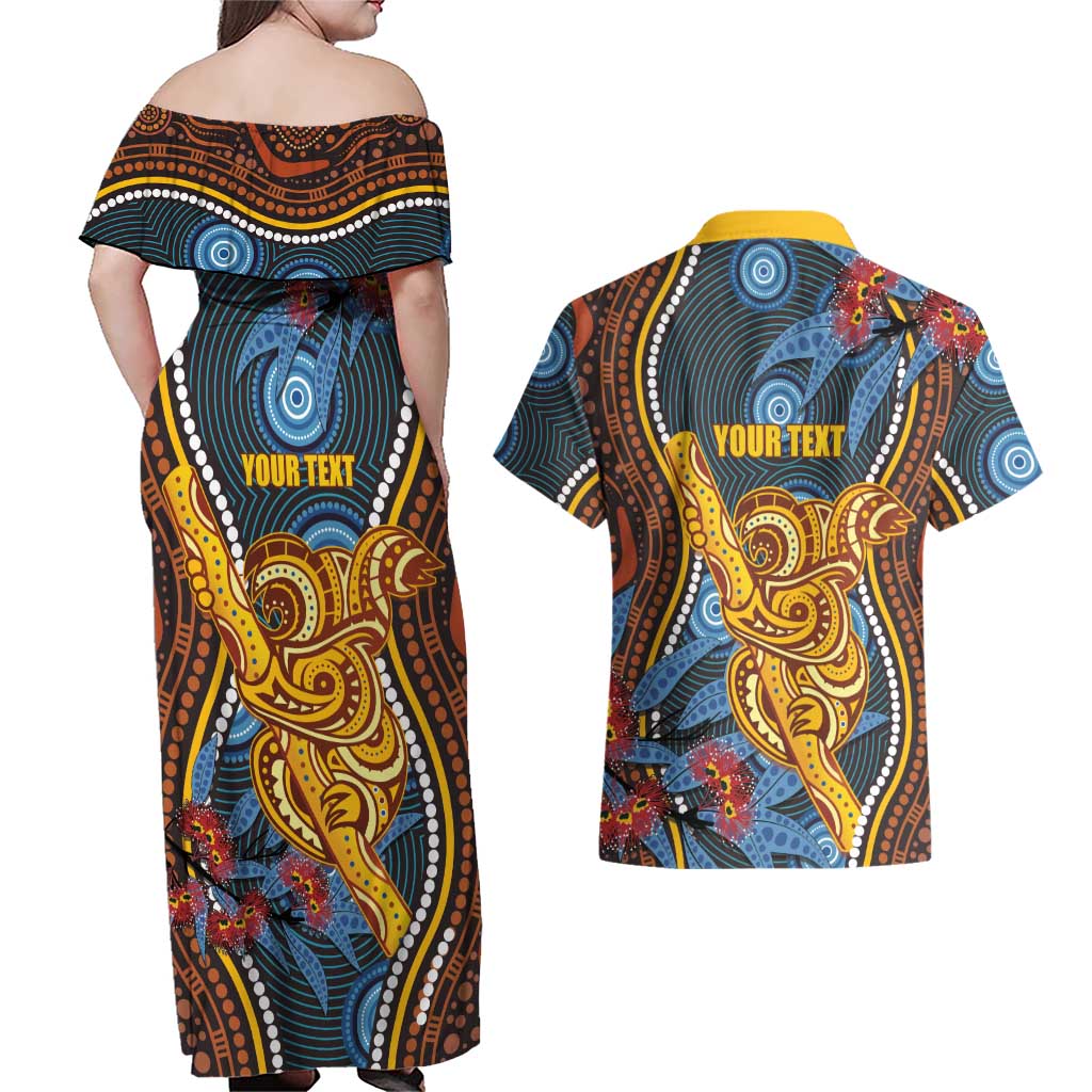 Aboriginal Dot Painting Koala Bear Personalised Couples Matching Off Shoulder Maxi Dress and Hawaiian Shirt Aussie Eucalyptus Caesia Flowers