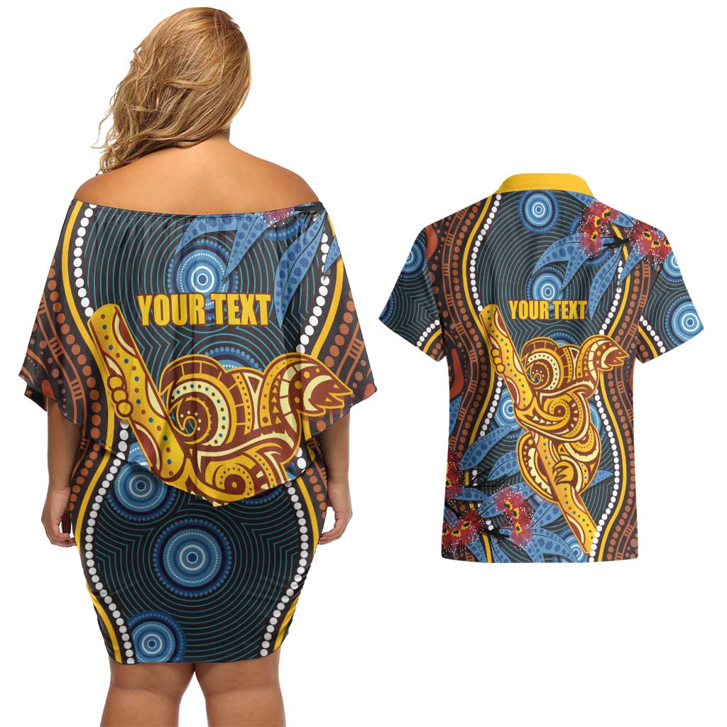 Aboriginal Dot Painting Koala Bear Personalised Couples Matching Off Shoulder Short Dress and Hawaiian Shirt Aussie Eucalyptus Caesia Flowers