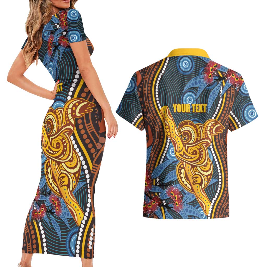 Aboriginal Dot Painting Koala Bear Personalised Couples Matching Short Sleeve Bodycon Dress and Hawaiian Shirt Aussie Eucalyptus Caesia Flowers