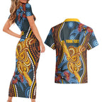 Aboriginal Dot Painting Koala Bear Personalised Couples Matching Short Sleeve Bodycon Dress and Hawaiian Shirt Aussie Eucalyptus Caesia Flowers