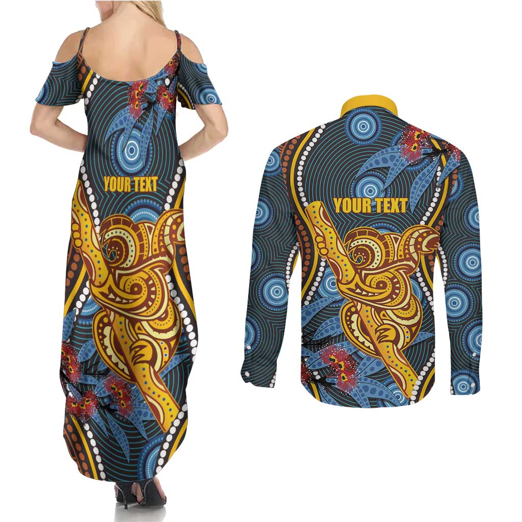 Aboriginal Dot Painting Koala Bear Personalised Couples Matching Summer Maxi Dress and Long Sleeve Button Shirt Aussie Eucalyptus Caesia Flowers