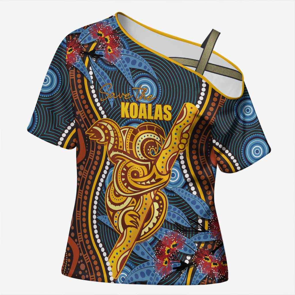 Aboriginal Dot Painting Koala Bear Personalised Cross Shoulder Shirt Aussie Eucalyptus Caesia Flowers