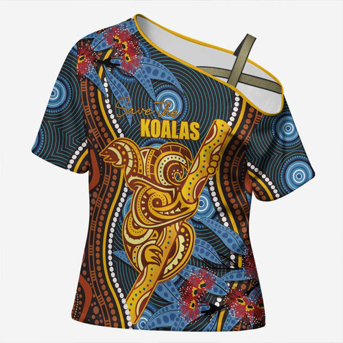 Aboriginal Dot Painting Koala Bear Personalised Cross Shoulder Shirt Aussie Eucalyptus Caesia Flowers