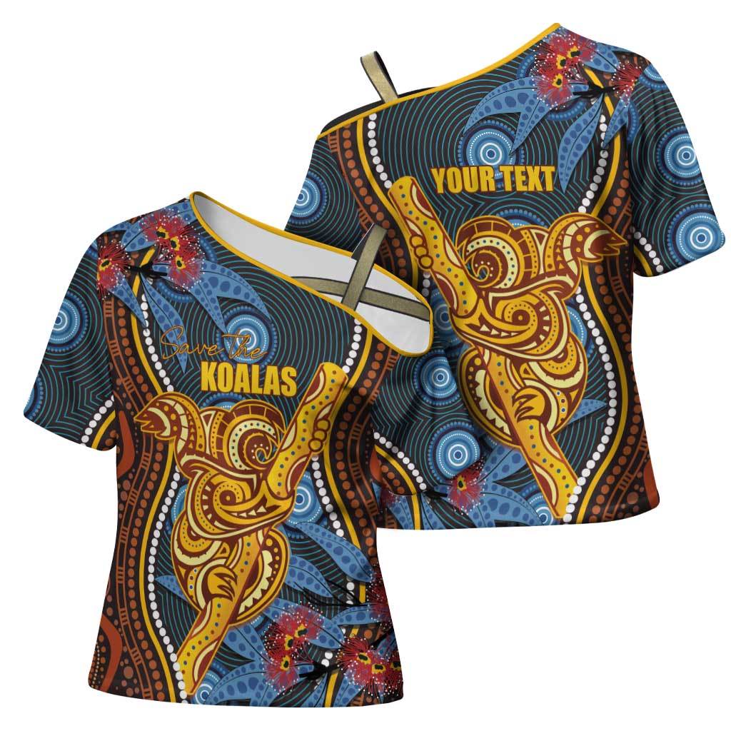 Aboriginal Dot Painting Koala Bear Personalised Cross Shoulder Shirt Aussie Eucalyptus Caesia Flowers
