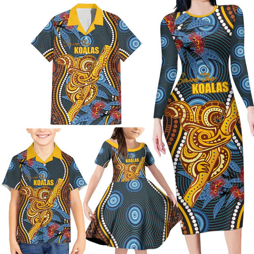 Aboriginal Dot Painting Koala Bear Personalised Family Matching Long Sleeve Bodycon Dress and Hawaiian Shirt Aussie Eucalyptus Caesia Flowers