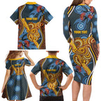 Aboriginal Dot Painting Koala Bear Personalised Family Matching Long Sleeve Bodycon Dress and Hawaiian Shirt Aussie Eucalyptus Caesia Flowers