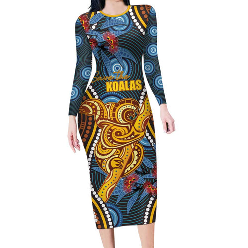 Aboriginal Dot Painting Koala Bear Personalised Family Matching Long Sleeve Bodycon Dress and Hawaiian Shirt Aussie Eucalyptus Caesia Flowers