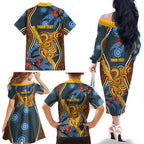 Aboriginal Dot Painting Koala Bear Personalised Family Matching Off The Shoulder Long Sleeve Dress and Hawaiian Shirt Aussie Eucalyptus Caesia Flowers