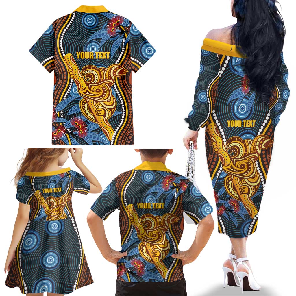 Aboriginal Dot Painting Koala Bear Personalised Family Matching Off The Shoulder Long Sleeve Dress and Hawaiian Shirt Aussie Eucalyptus Caesia Flowers