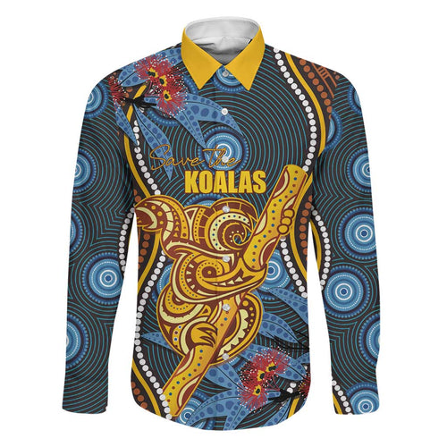Aboriginal Dot Painting Koala Bear Personalised Family Matching Off The Shoulder Long Sleeve Dress and Hawaiian Shirt Aussie Eucalyptus Caesia Flowers