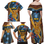 Aboriginal Dot Painting Koala Bear Personalised Family Matching Off Shoulder Maxi Dress and Hawaiian Shirt Aussie Eucalyptus Caesia Flowers