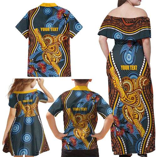Aboriginal Dot Painting Koala Bear Personalised Family Matching Off Shoulder Maxi Dress and Hawaiian Shirt Aussie Eucalyptus Caesia Flowers
