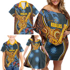 Aboriginal Dot Painting Koala Bear Personalised Family Matching Off Shoulder Short Dress and Hawaiian Shirt Aussie Eucalyptus Caesia Flowers