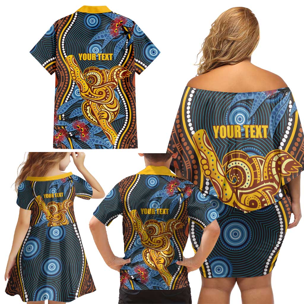 Aboriginal Dot Painting Koala Bear Personalised Family Matching Off Shoulder Short Dress and Hawaiian Shirt Aussie Eucalyptus Caesia Flowers