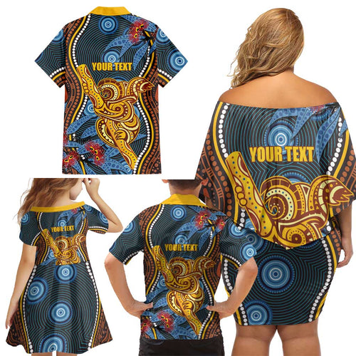 Aboriginal Dot Painting Koala Bear Personalised Family Matching Off Shoulder Short Dress and Hawaiian Shirt Aussie Eucalyptus Caesia Flowers