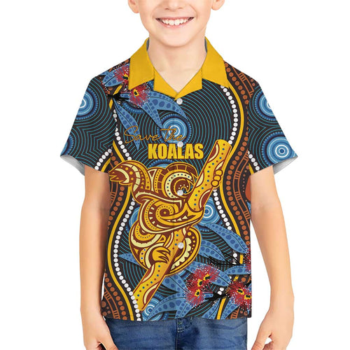 Aboriginal Dot Painting Koala Bear Personalised Family Matching Off Shoulder Short Dress and Hawaiian Shirt Aussie Eucalyptus Caesia Flowers