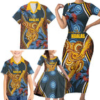Aboriginal Dot Painting Koala Bear Personalised Family Matching Short Sleeve Bodycon Dress and Hawaiian Shirt Aussie Eucalyptus Caesia Flowers
