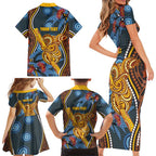 Aboriginal Dot Painting Koala Bear Personalised Family Matching Short Sleeve Bodycon Dress and Hawaiian Shirt Aussie Eucalyptus Caesia Flowers