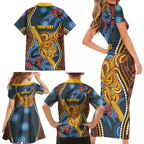 Aboriginal Dot Painting Koala Bear Personalised Family Matching Short Sleeve Bodycon Dress and Hawaiian Shirt Aussie Eucalyptus Caesia Flowers