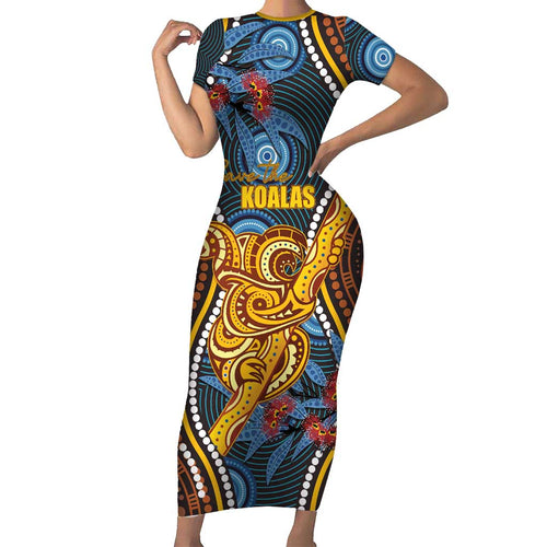 Aboriginal Dot Painting Koala Bear Personalised Family Matching Short Sleeve Bodycon Dress and Hawaiian Shirt Aussie Eucalyptus Caesia Flowers