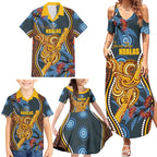 Aboriginal Dot Painting Koala Bear Personalised Family Matching Summer Maxi Dress and Hawaiian Shirt Aussie Eucalyptus Caesia Flowers