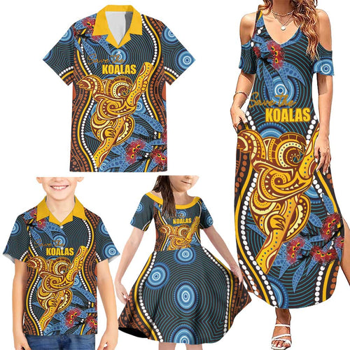 Aboriginal Dot Painting Koala Bear Personalised Family Matching Summer Maxi Dress and Hawaiian Shirt Aussie Eucalyptus Caesia Flowers